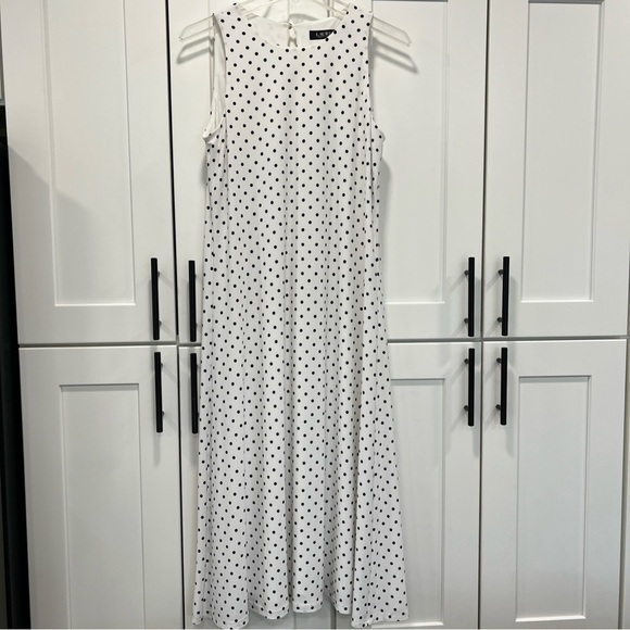 Lauren Ralph Lauren Polka-Dot Jersey Midi Dress Dark Navy 6 Preppy Old Money - Picture 2 of 11